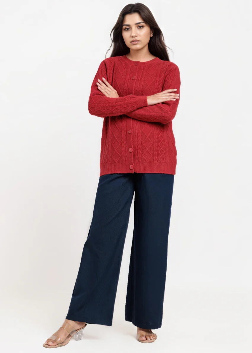 Maroon-Round Neck Full Sleeves Cardigan Sweater (25Y-057-67) - Image 4