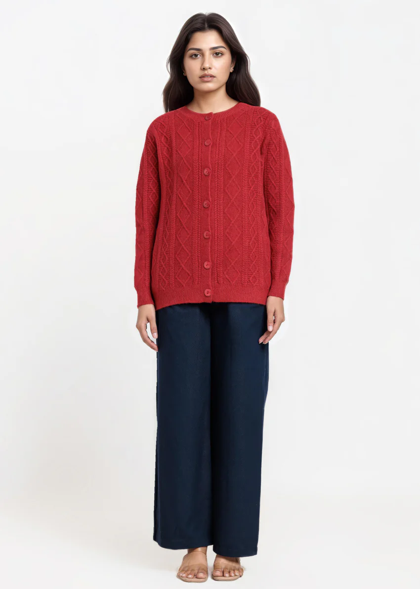 Maroon-Round Neck Full Sleeves Cardigan Sweater (25Y-057-67) - Image 5