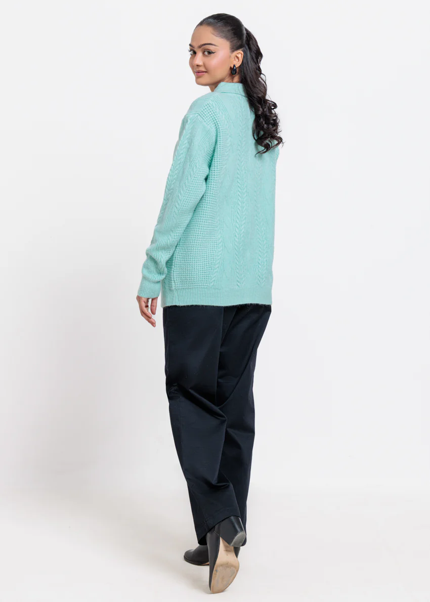 Aqua-Wing Collar Cardigan Full Sleeves Sweater (25Y-058-67) - Image 2