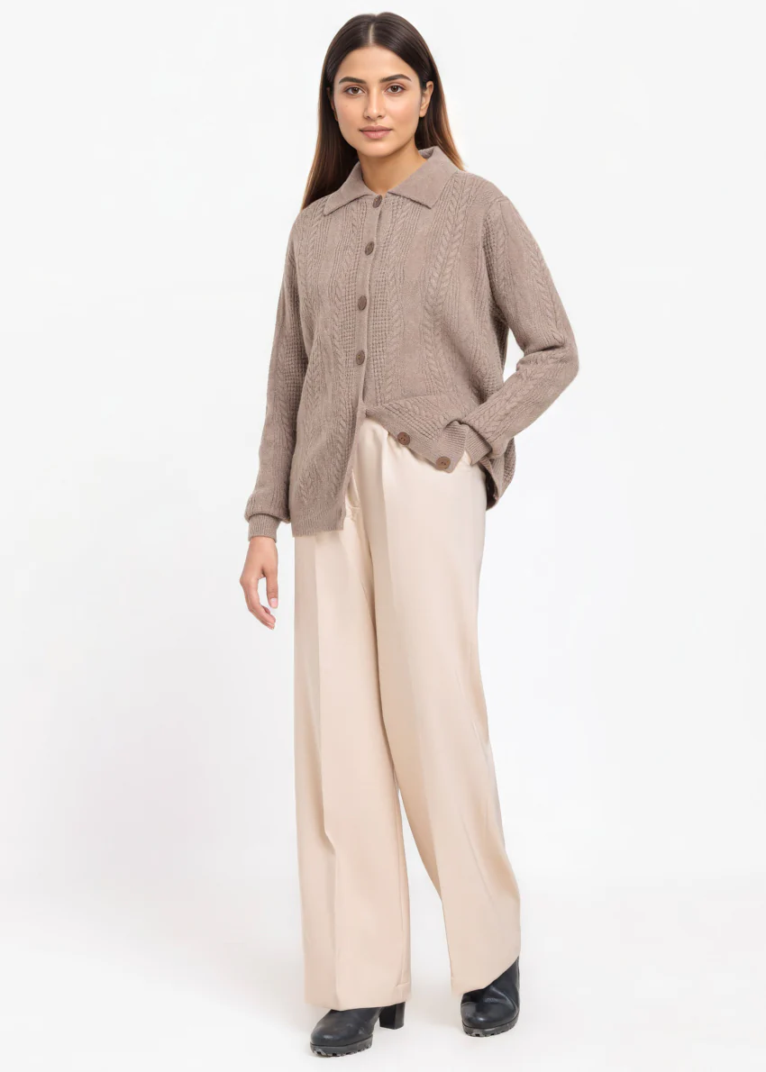 N-Brown-Wing Collar Cardigan Full Sleeves Sweater (25Y-058-67) - Image 3
