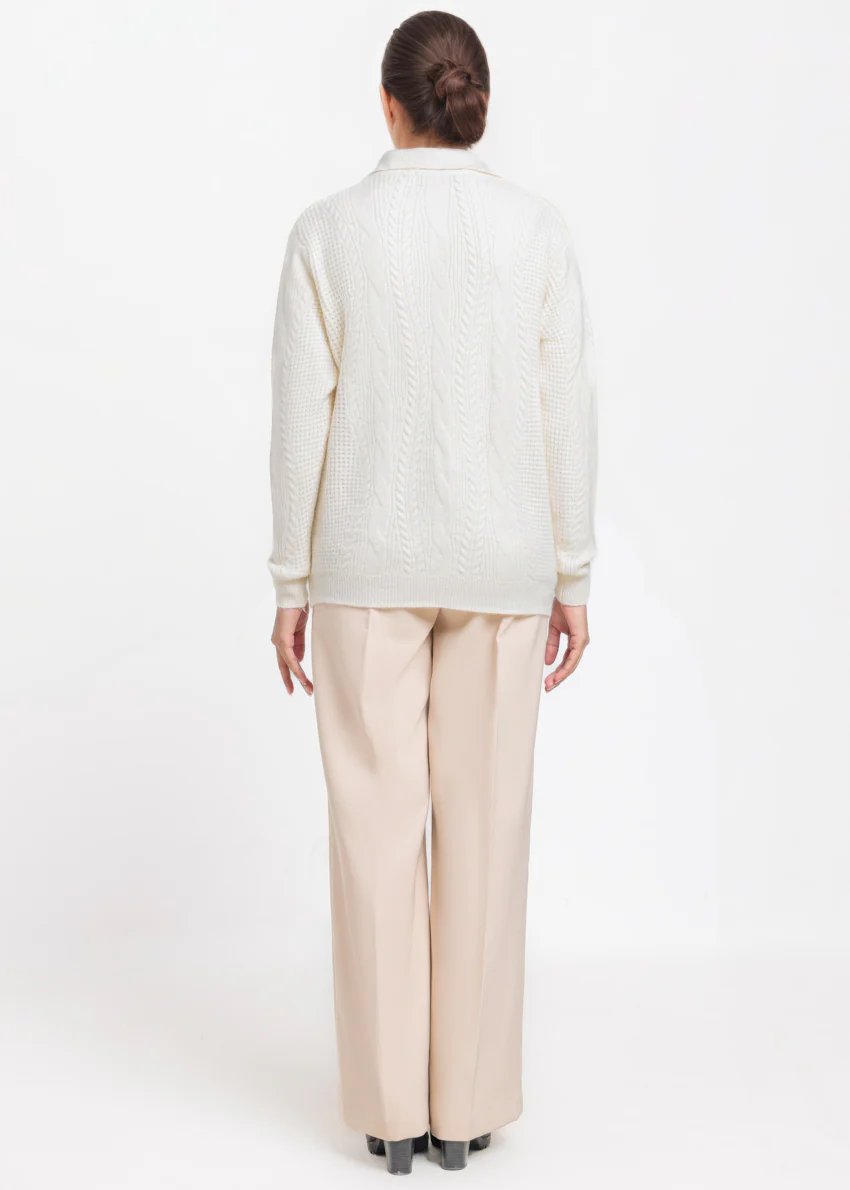 O-White-Wing Collar Cardigan Full Sleeves Sweater (25Y-058-67) - Image 2