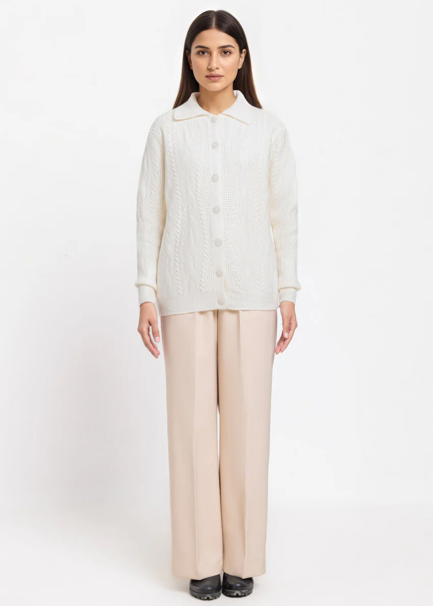 O-White-Wing Collar Cardigan Full Sleeves Sweater (25Y-058-67) - Image 5