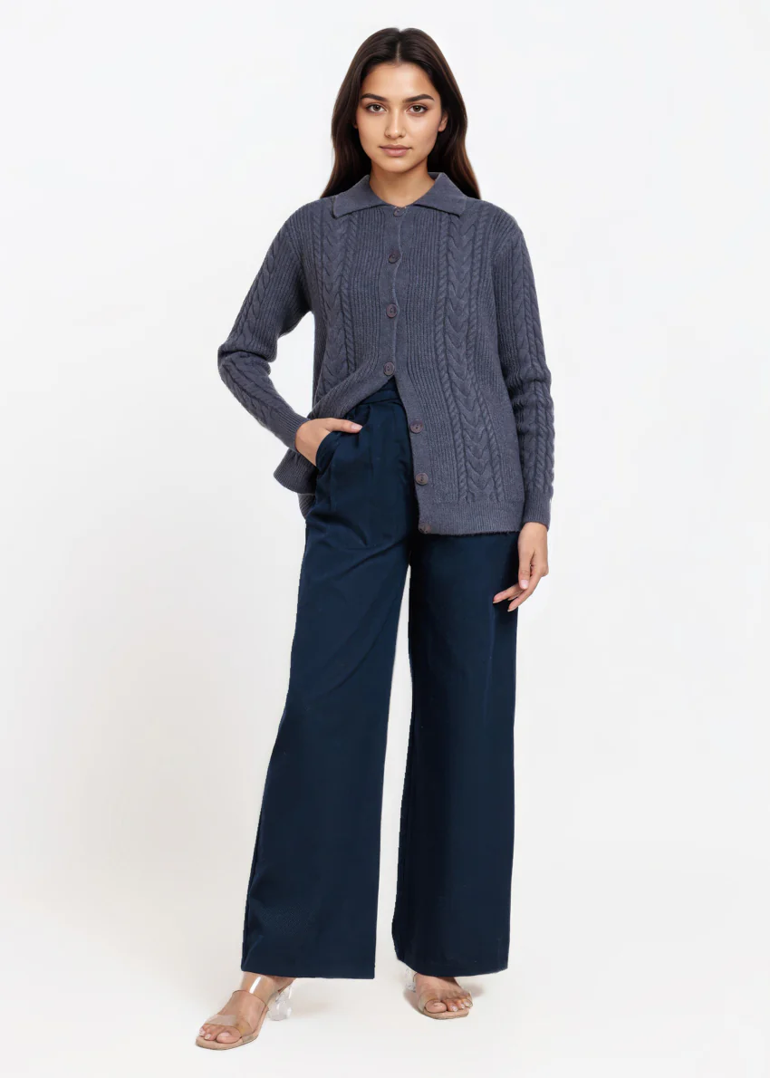 Charcoal-Wing Collar Cardigan Full Sleeves Sweater (25Y-059-67) - Image 4