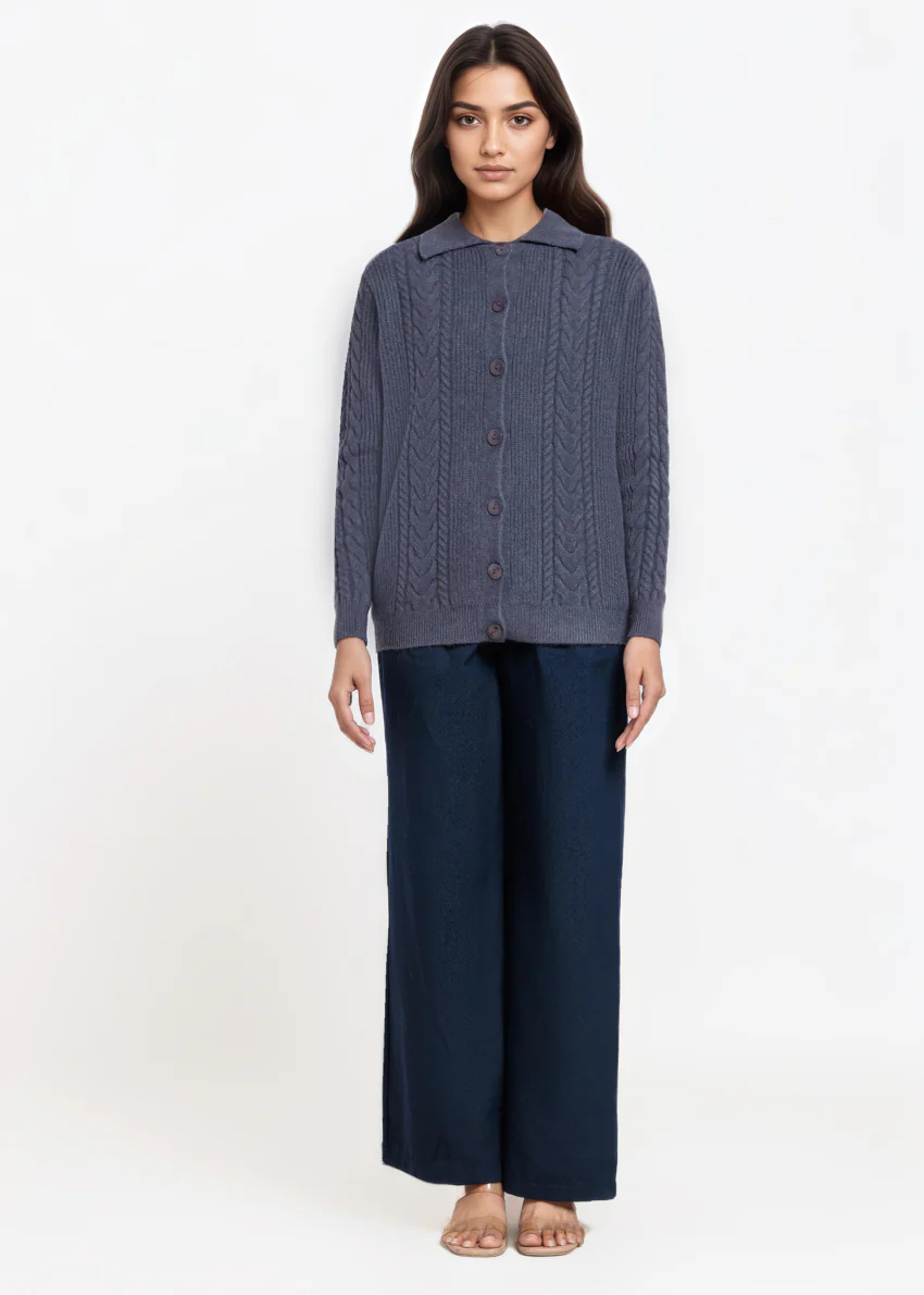 Charcoal-Wing Collar Cardigan Full Sleeves Sweater (25Y-059-67) - Image 5