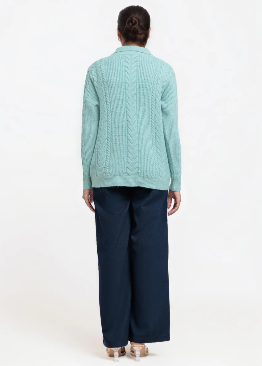 L-Green-Wing Collar Cardigan Full Sleeves Sweater (25Y-059-67) - Image 2