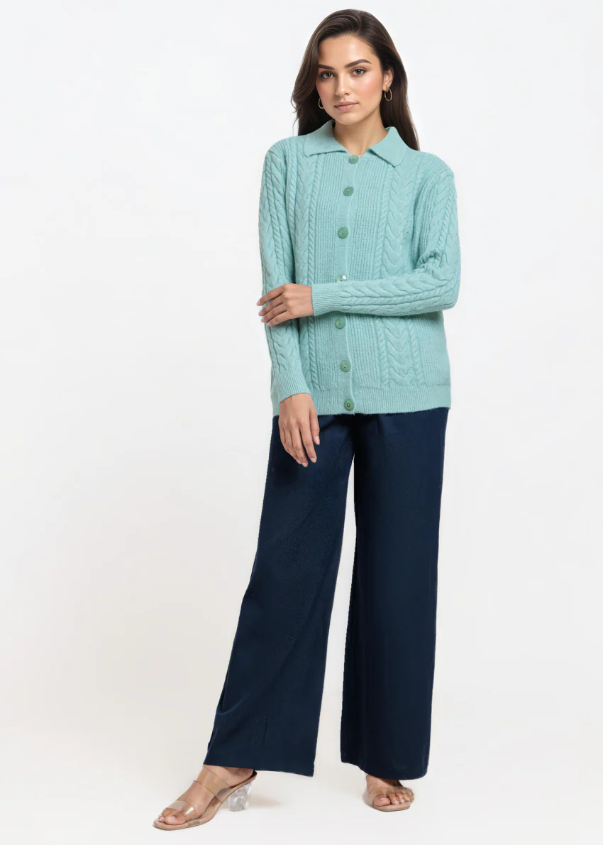L-Green-Wing Collar Cardigan Full Sleeves Sweater (25Y-059-67) - Image 4