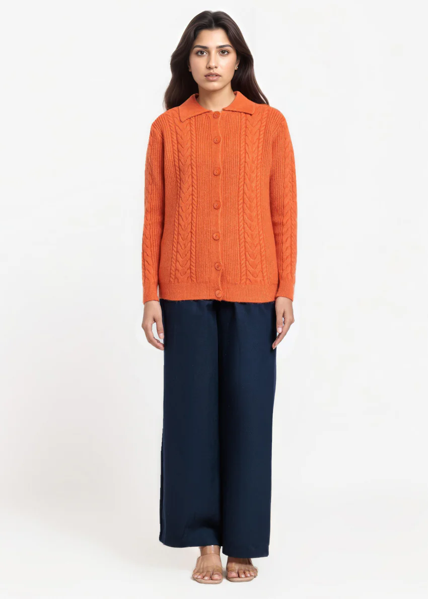 Rust-Wing Collar Cardigan Full Sleeves Sweater (25Y-059-67) - Image 4