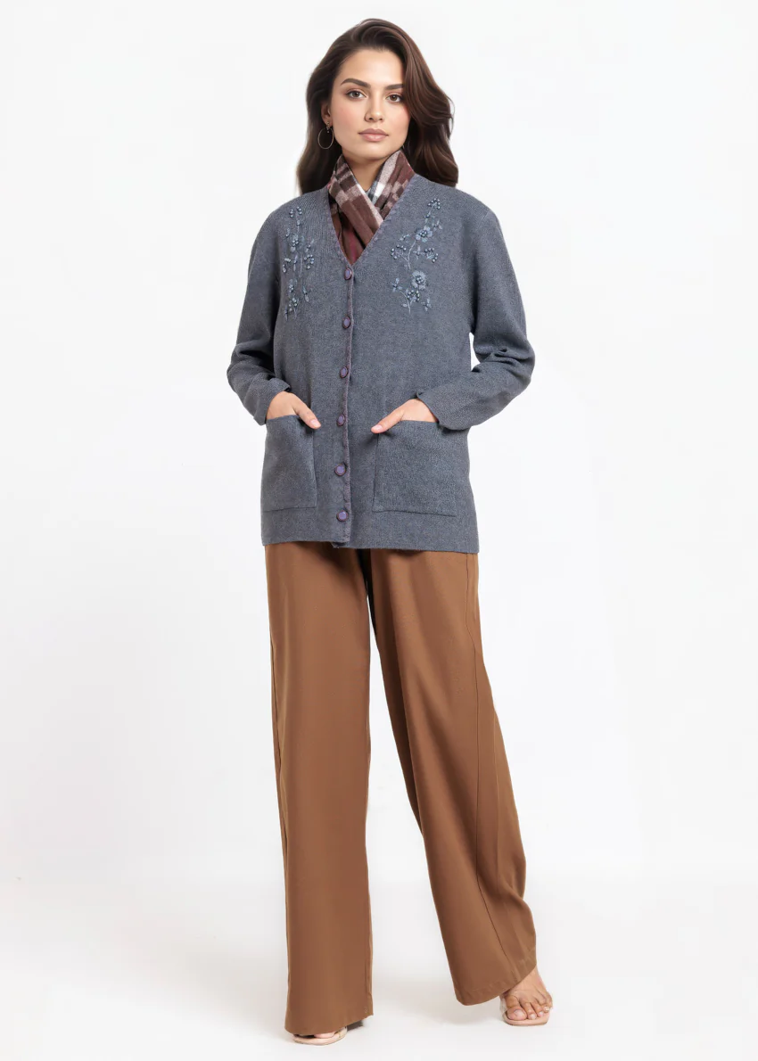 Charcoal-V-Cardigan Full Sleeves Sweater (25Y-060-67) - Image 5