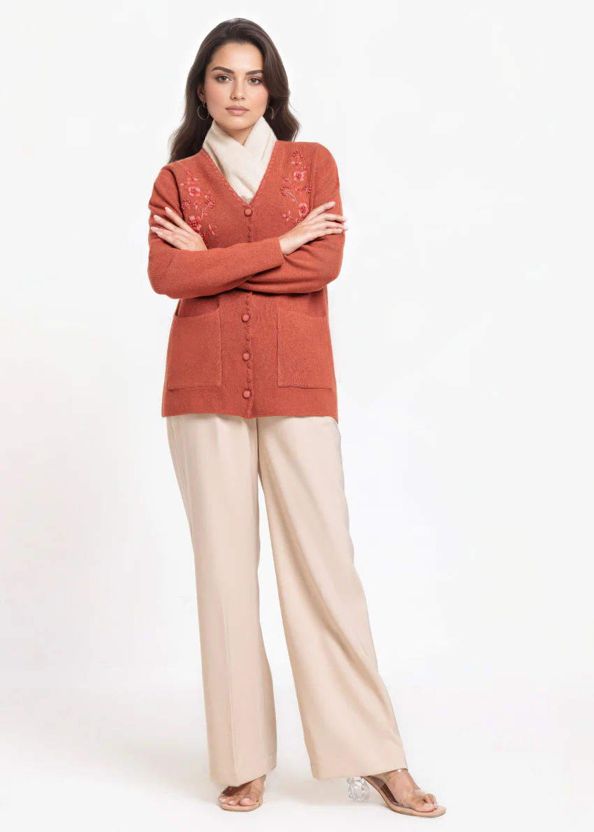 Rust-V-Cardigan Full Sleeves Sweater (25Y-060-67) - Image 3