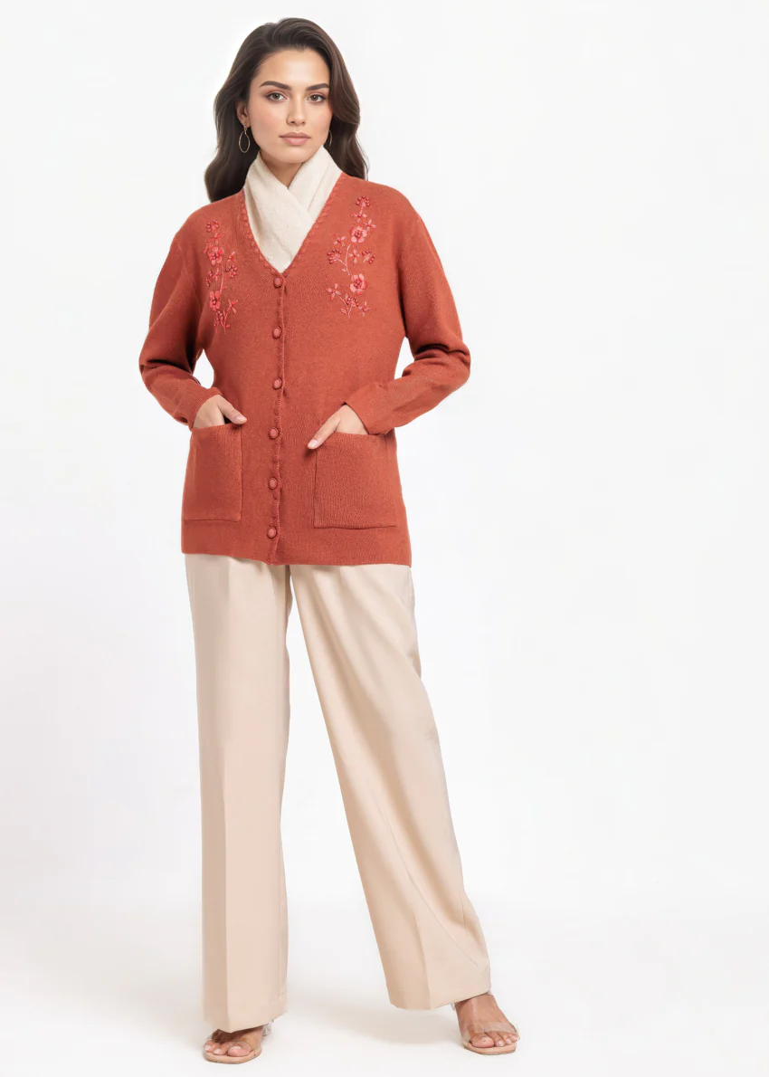Rust-V-Cardigan Full Sleeves Sweater (25Y-060-67) - Image 4