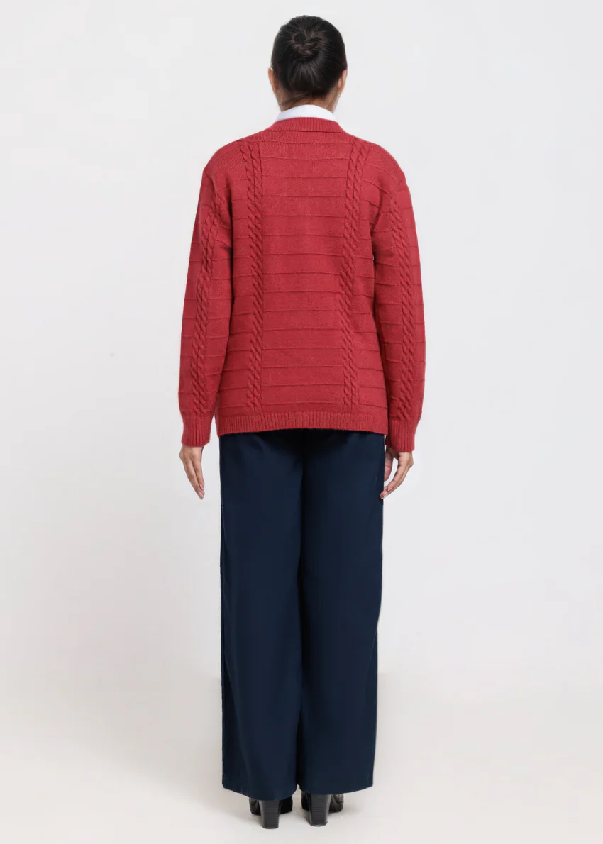 Red-V-Cardigan Full Sleeves Sweater (25Y-062-67) - Image 2