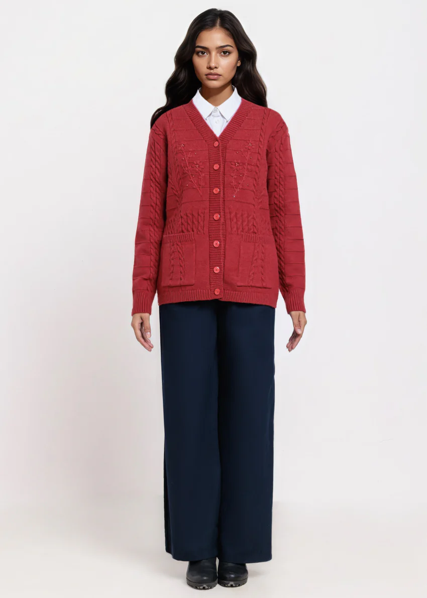Red-V-Cardigan Full Sleeves Sweater (25Y-062-67) - Image 3