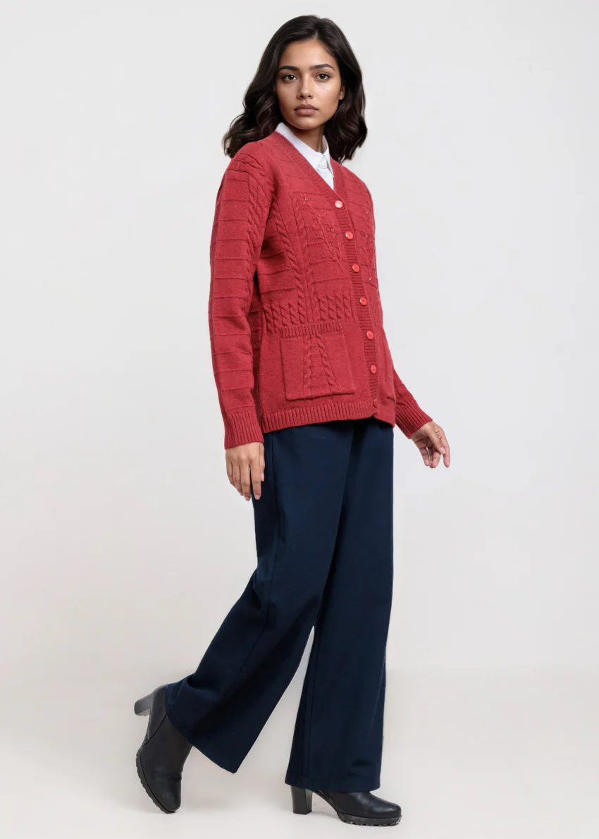 Red-V-Cardigan Full Sleeves Sweater (25Y-062-67) - Image 5