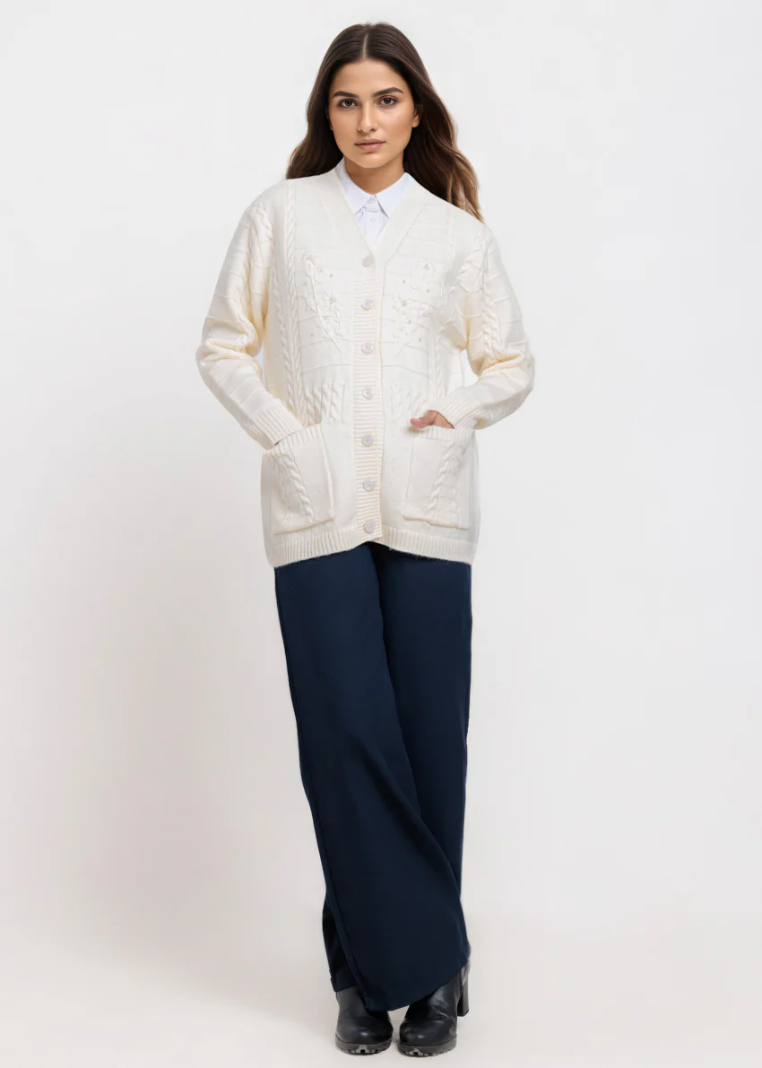 White-V-Cardigan Full Sleeves Sweater (25Y-062-67) - Image 3