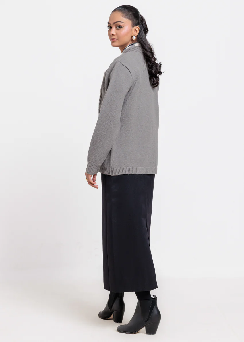 Grey-V-Cardigan Full Sleeves Sweater (25Y-063-67) - Image 2