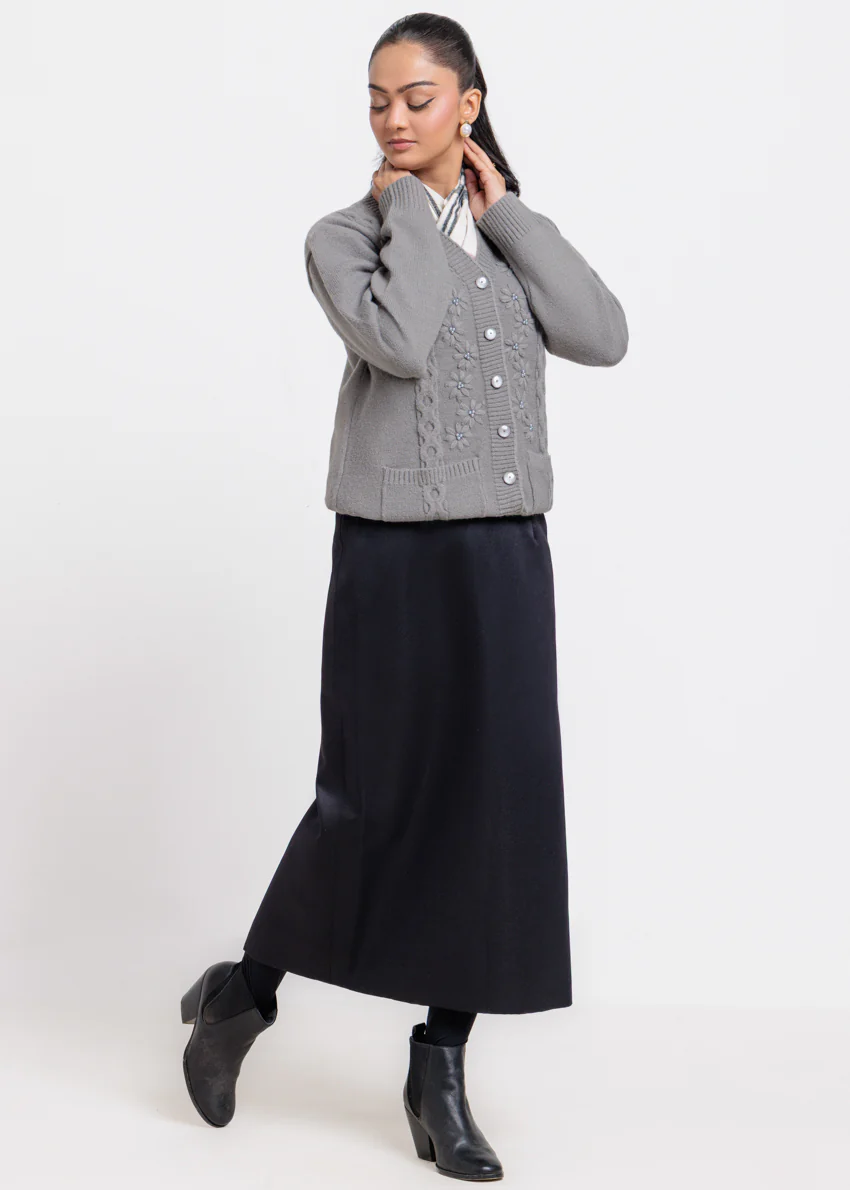 Grey-V-Cardigan Full Sleeves Sweater (25Y-063-67) - Image 5
