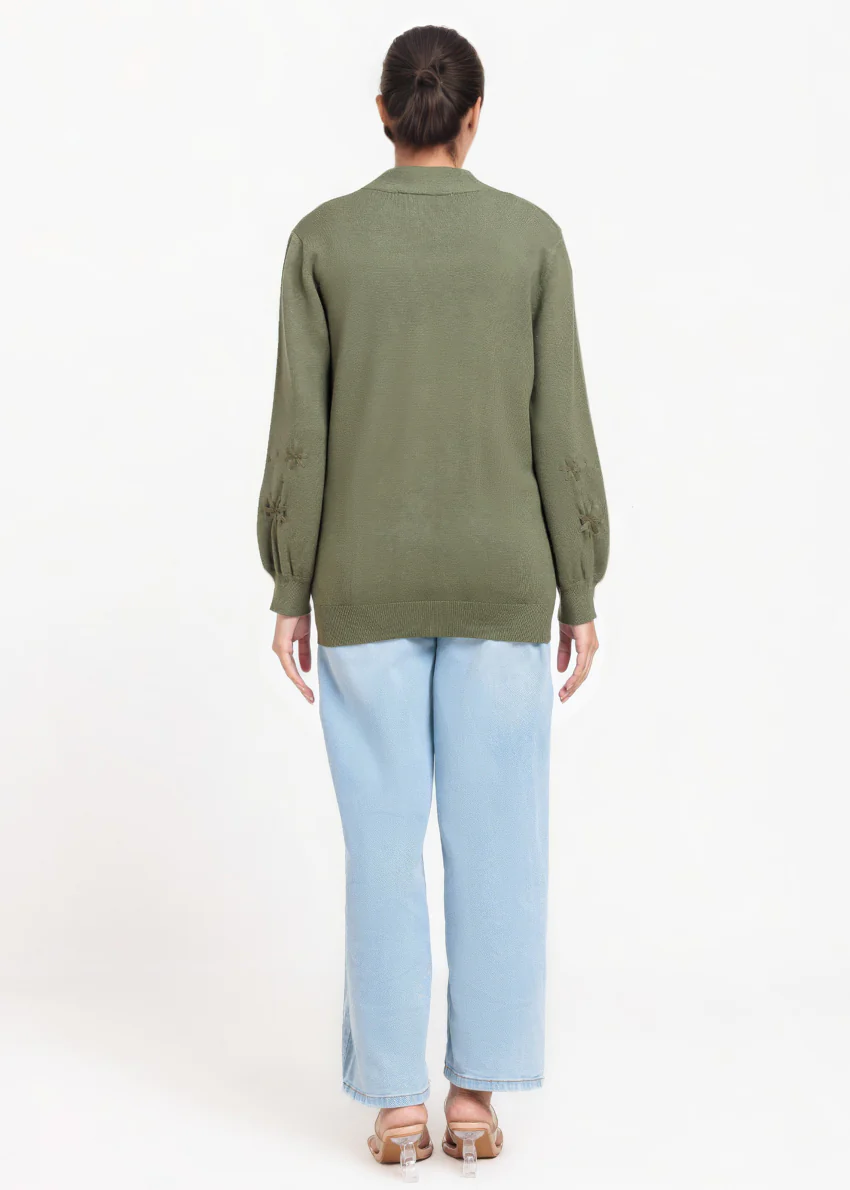 Olive-V-Cardigan Full Sleeves Sweater (25Y-064-67) - Image 2