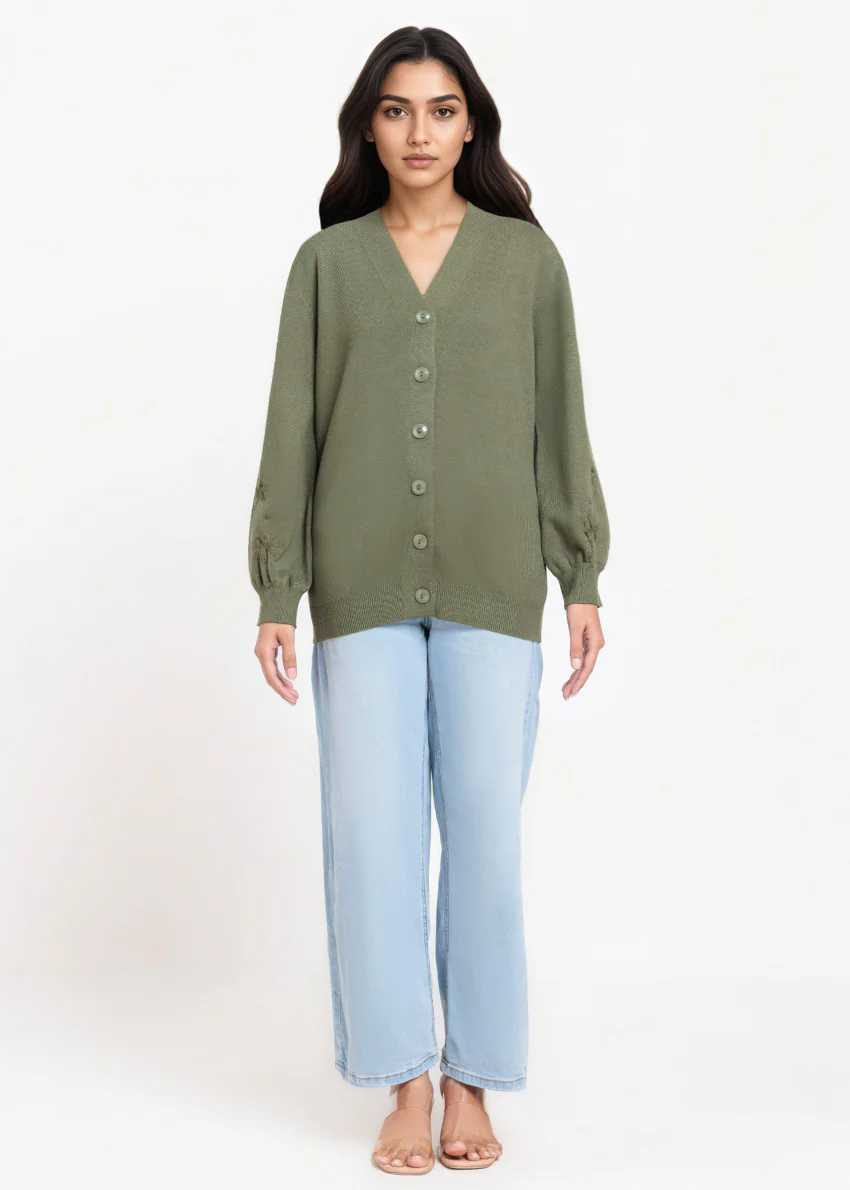 Olive-V-Cardigan Full Sleeves Sweater (25Y-064-67) - Image 3