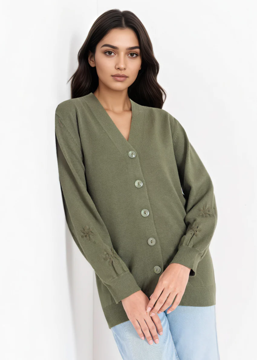 Olive-V-Cardigan Full Sleeves Sweater (25Y-064-67) - Image 4