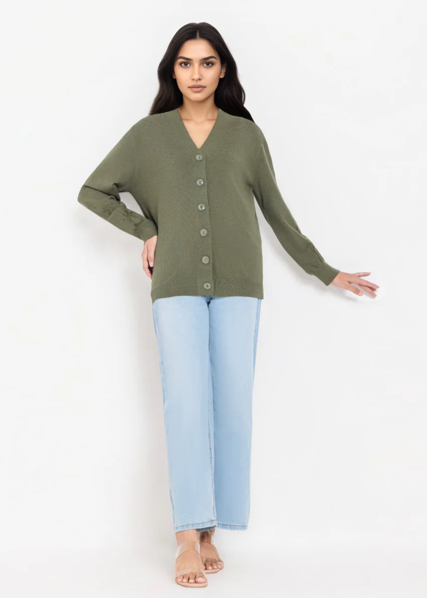 Olive-V-Cardigan Full Sleeves Sweater (25Y-064-67) - Image 5