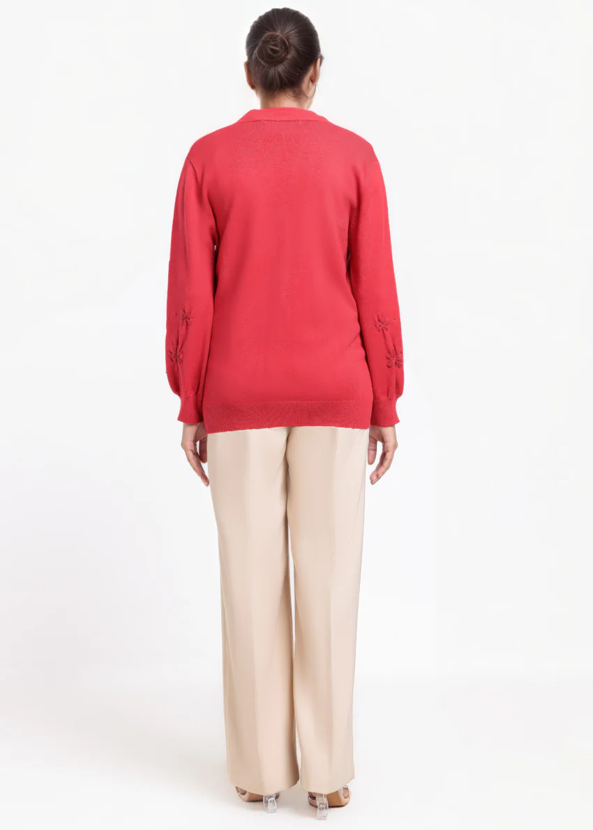 Red-V-Cardigan Full Sleeves Sweater (25Y-064-67) - Image 2
