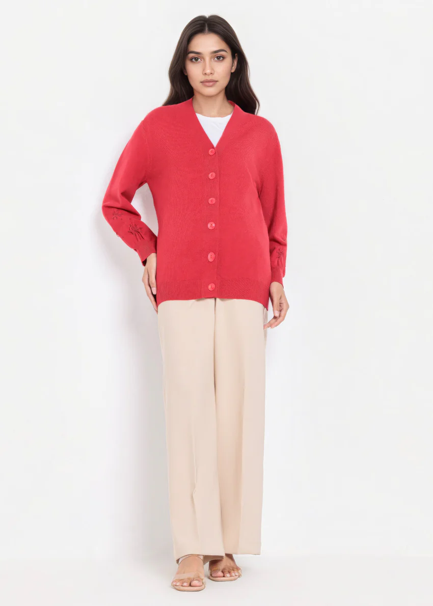 Red-V-Cardigan Full Sleeves Sweater (25Y-064-67) - Image 3