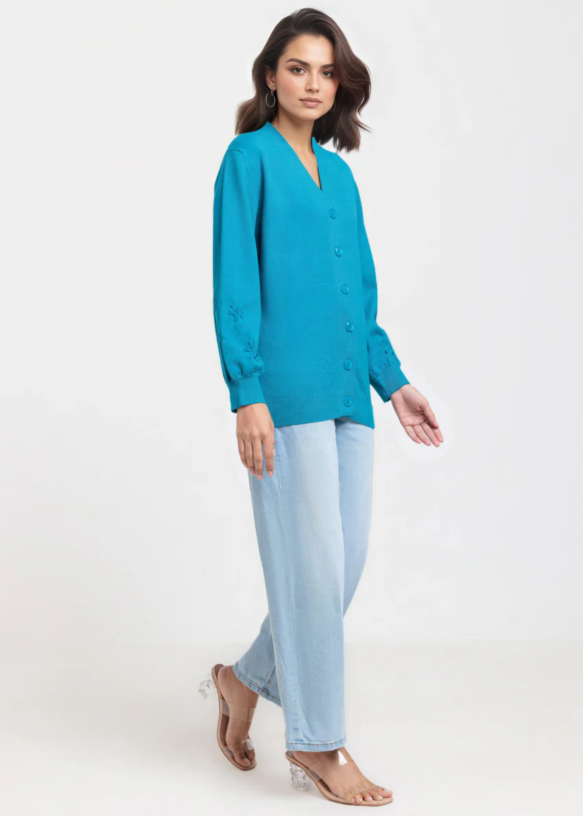 Teal-V-Cardigan Full Sleeves Sweater (25Y-064-67) - Image 4