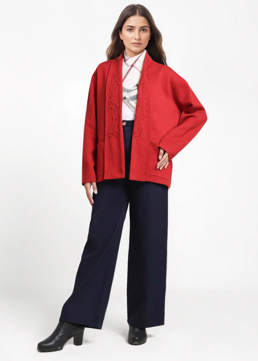 Maroon-V-Cardigan Full Sleeves Sweater (25Y-065-67) - Image 3