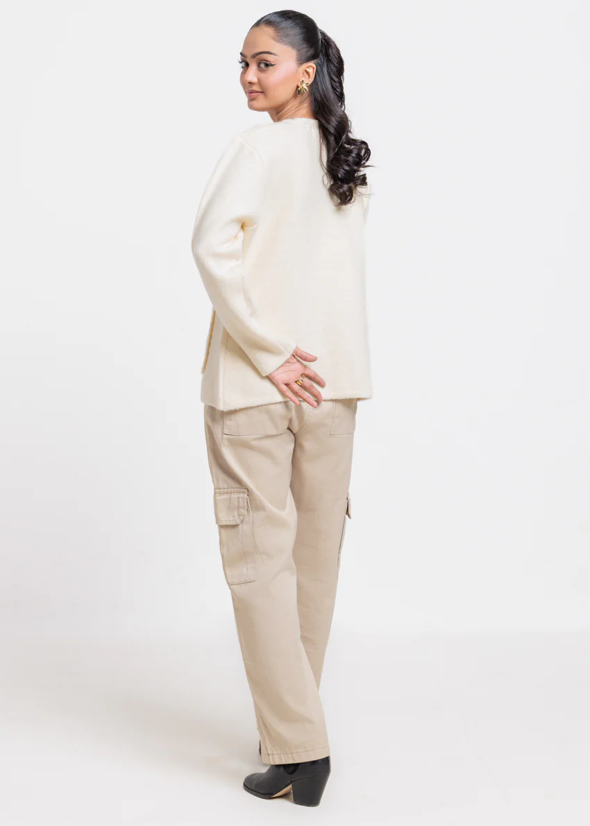 Cream-Round Neck Full Sleeves Sweater (25Y-066-67) - Image 2