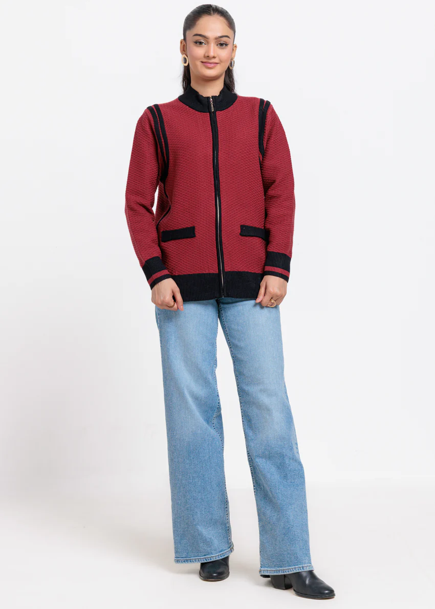 Maroon-Turtle Neck Zipper Full Sleeves Sweater (25Y-067-67) - Image 2