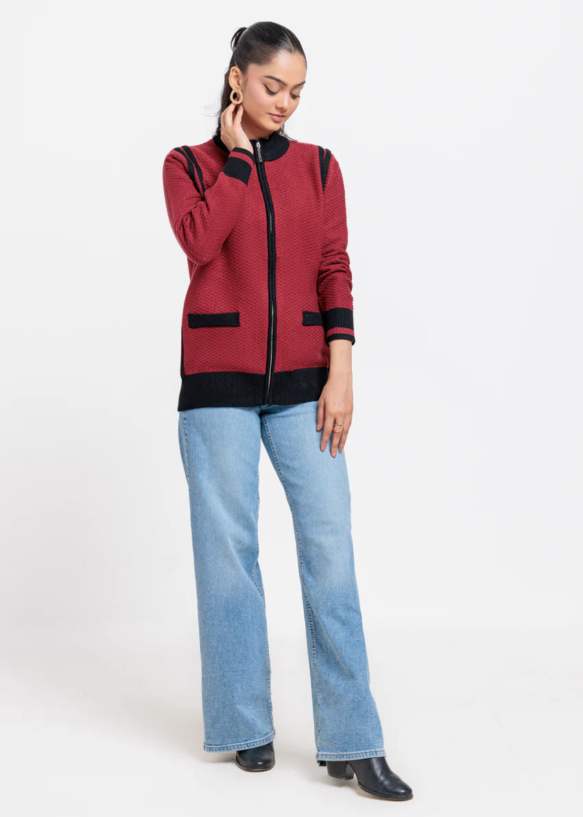 Maroon-Turtle Neck Zipper Full Sleeves Sweater (25Y-067-67) - Image 3