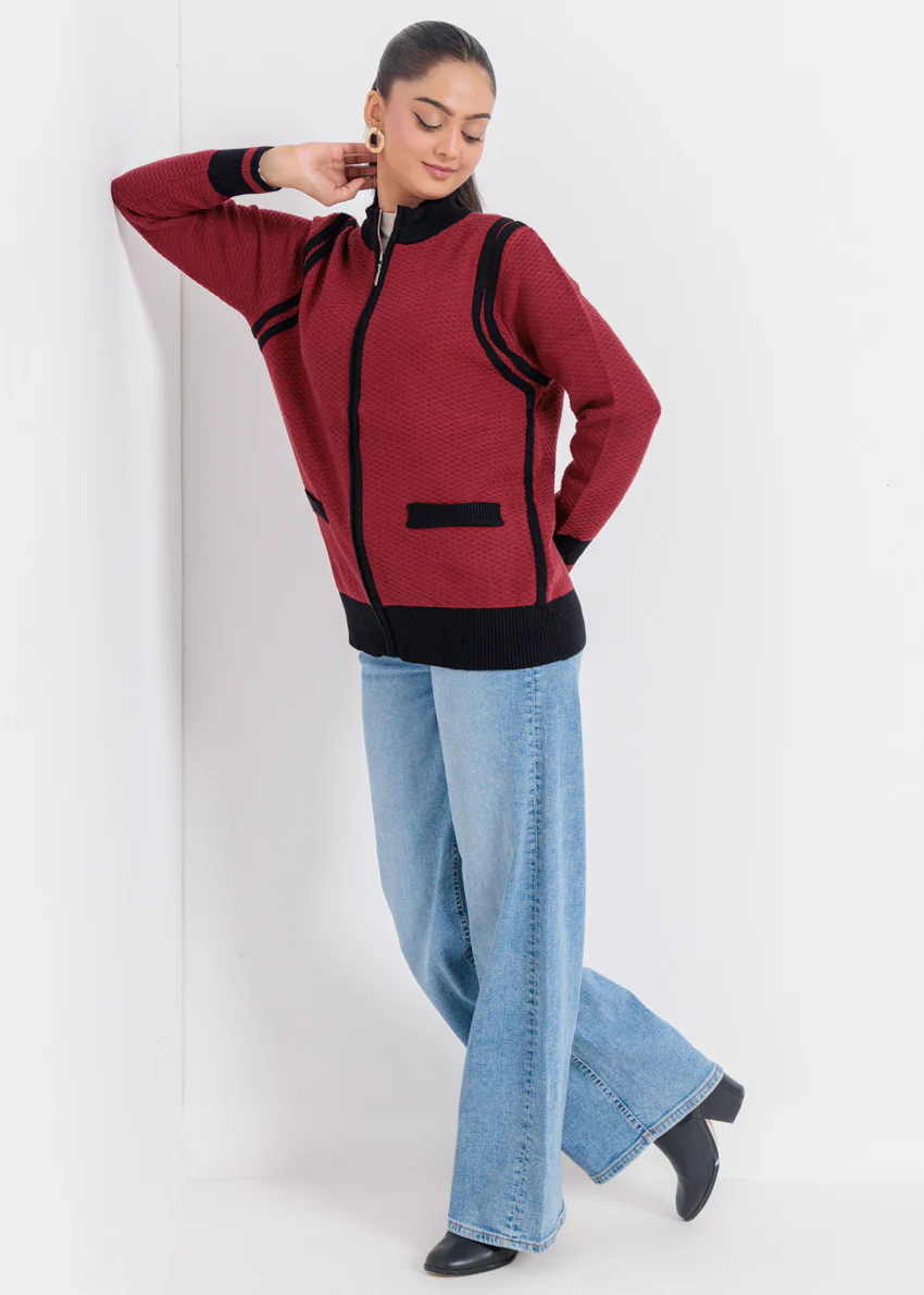 Maroon-Turtle Neck Zipper Full Sleeves Sweater (25Y-067-67) - Image 4