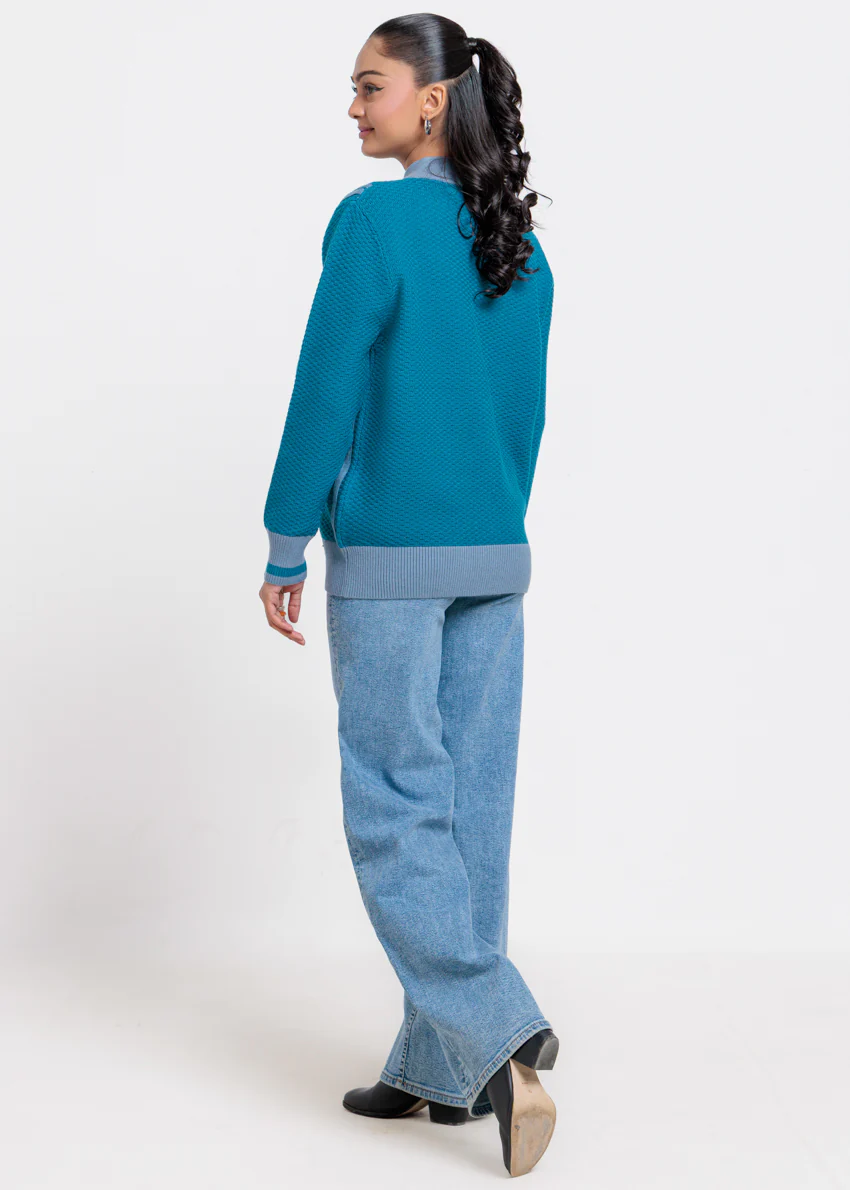 Teal-Turtle Neck Zipper Full Sleeves Sweater (25Y-067-67) - Image 2