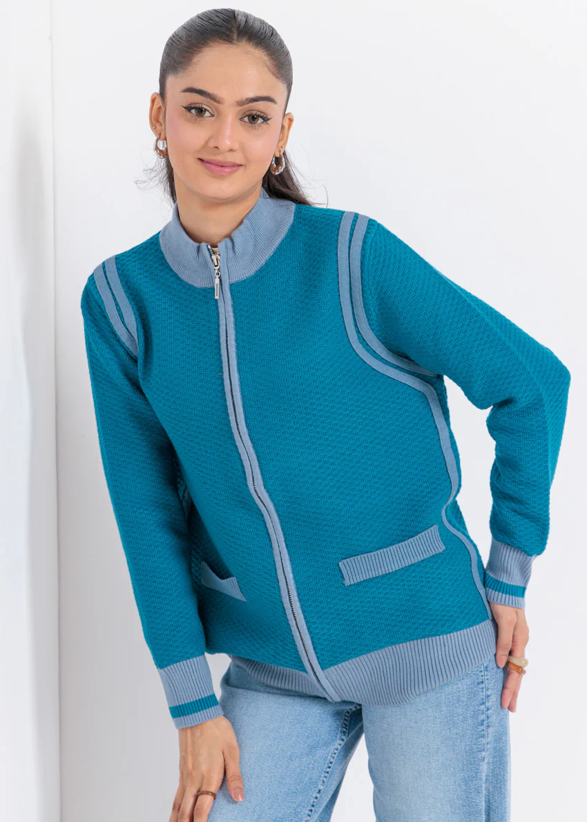 Teal-Turtle Neck Zipper Full Sleeves Sweater (25Y-067-67) - Image 5