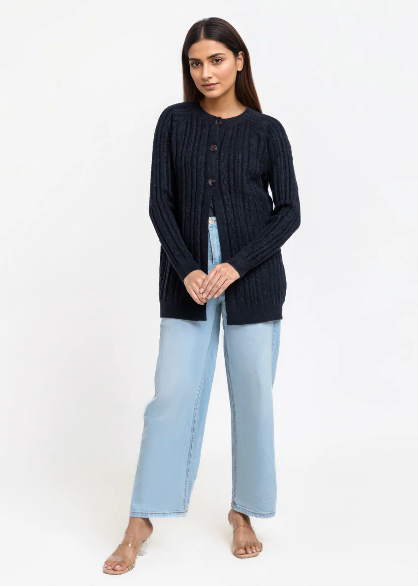 Black-Round Neck Full Sleeves Cardigan Sweater (25Y-068-67) - Image 4