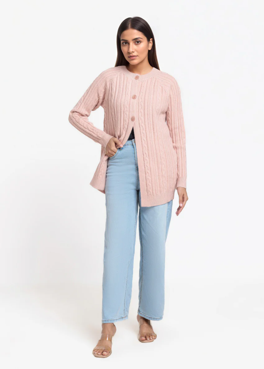 Peach-Round Neck Full Sleeves Cardigan Sweater (25Y-068-67) - Image 3