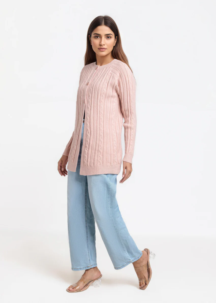 Peach-Round Neck Full Sleeves Cardigan Sweater (25Y-068-67) - Image 4