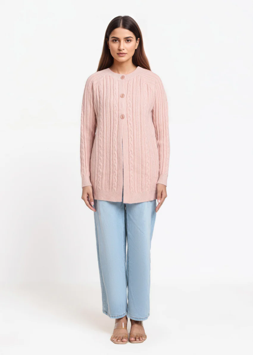 Peach-Round Neck Full Sleeves Cardigan Sweater (25Y-068-67) - Image 5