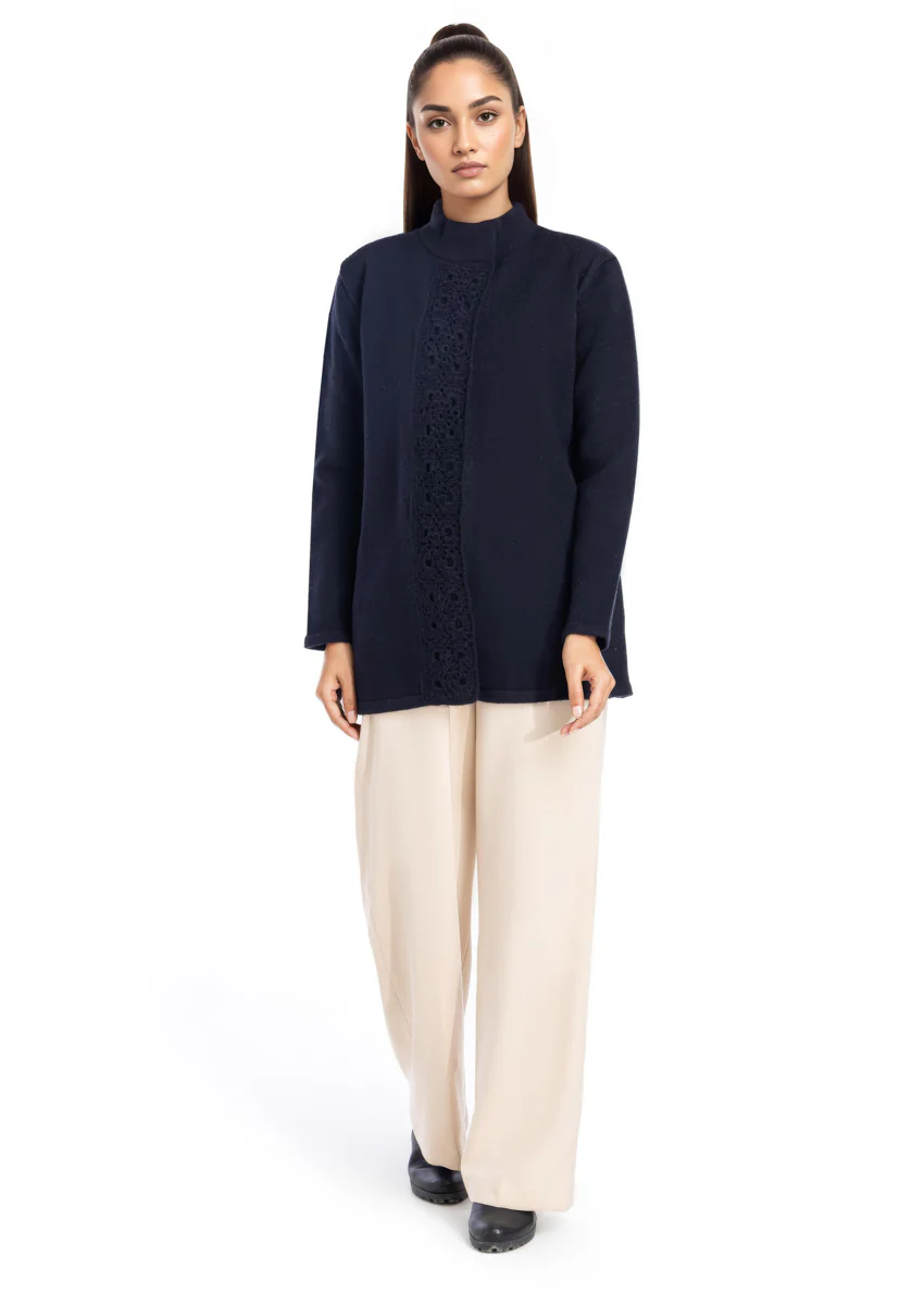 Black-High Neck Collar Full Sleeves Cardigan Sweater (25Y-069-67) - Image 5