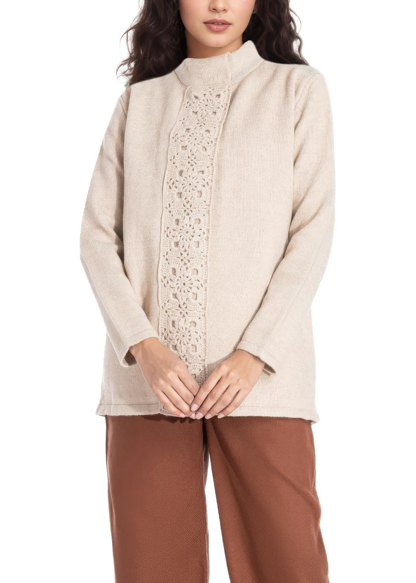 Stone-High Neck Collar Full Sleeves Cardigan Sweater (25Y-069-67) - Image 3
