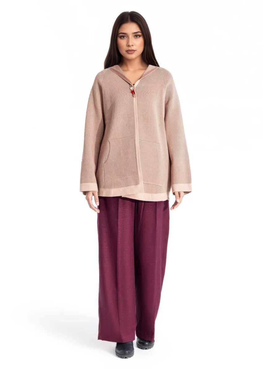 Beige-Hoodie Cardigan Full Sleeves Sweater (25Y-070-67) - Image 4