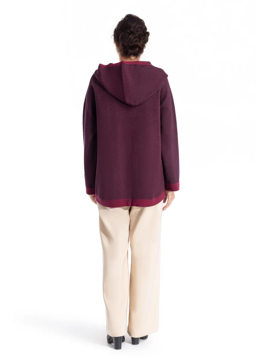 Maroon-Hoodie Cardigan Full Sleeves Sweater (25Y-070-67) - Image 2