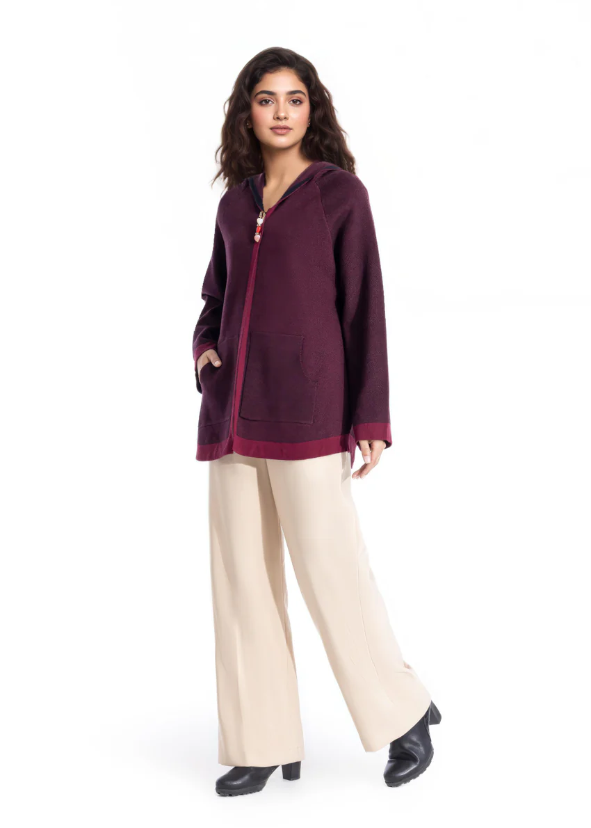 Maroon-Hoodie Cardigan Full Sleeves Sweater (25Y-070-67) - Image 3