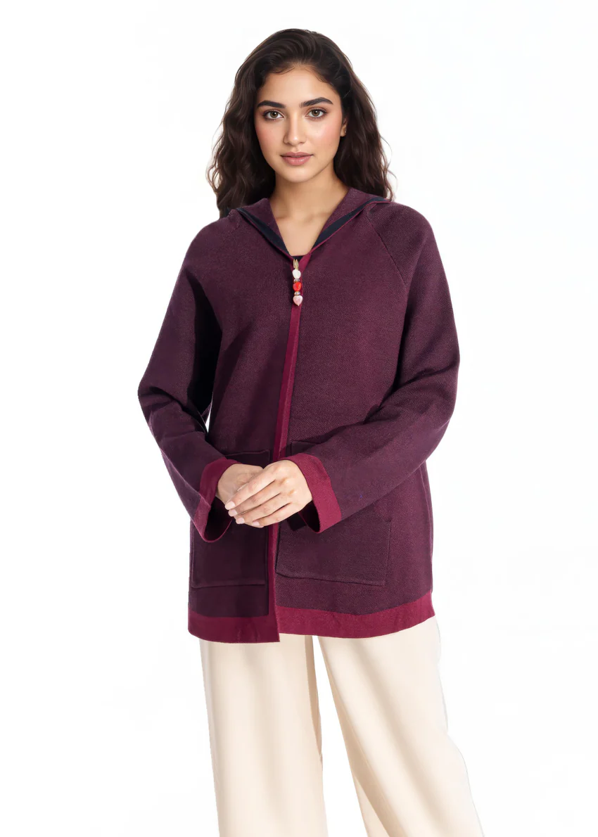 Maroon-Hoodie Cardigan Full Sleeves Sweater (25Y-070-67) - Image 4