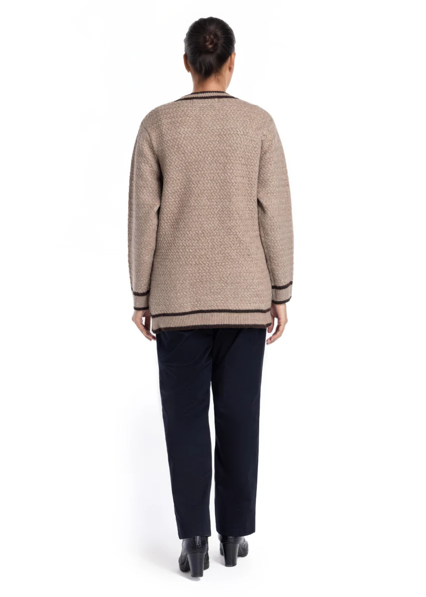 D-Beige-Round Neck Cardigan Full Sleeves Sweater (25Y-071-67) - Image 2