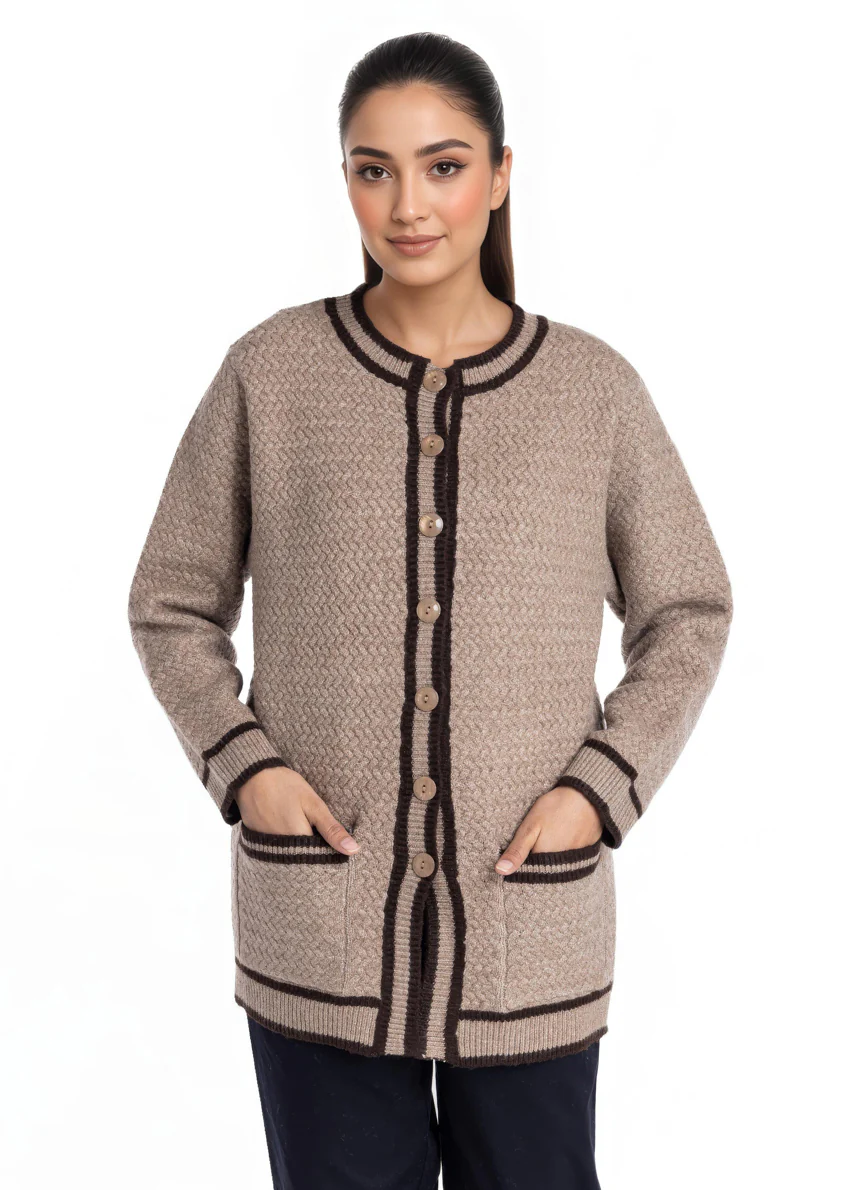 D-Beige-Round Neck Cardigan Full Sleeves Sweater (25Y-071-67) - Image 3