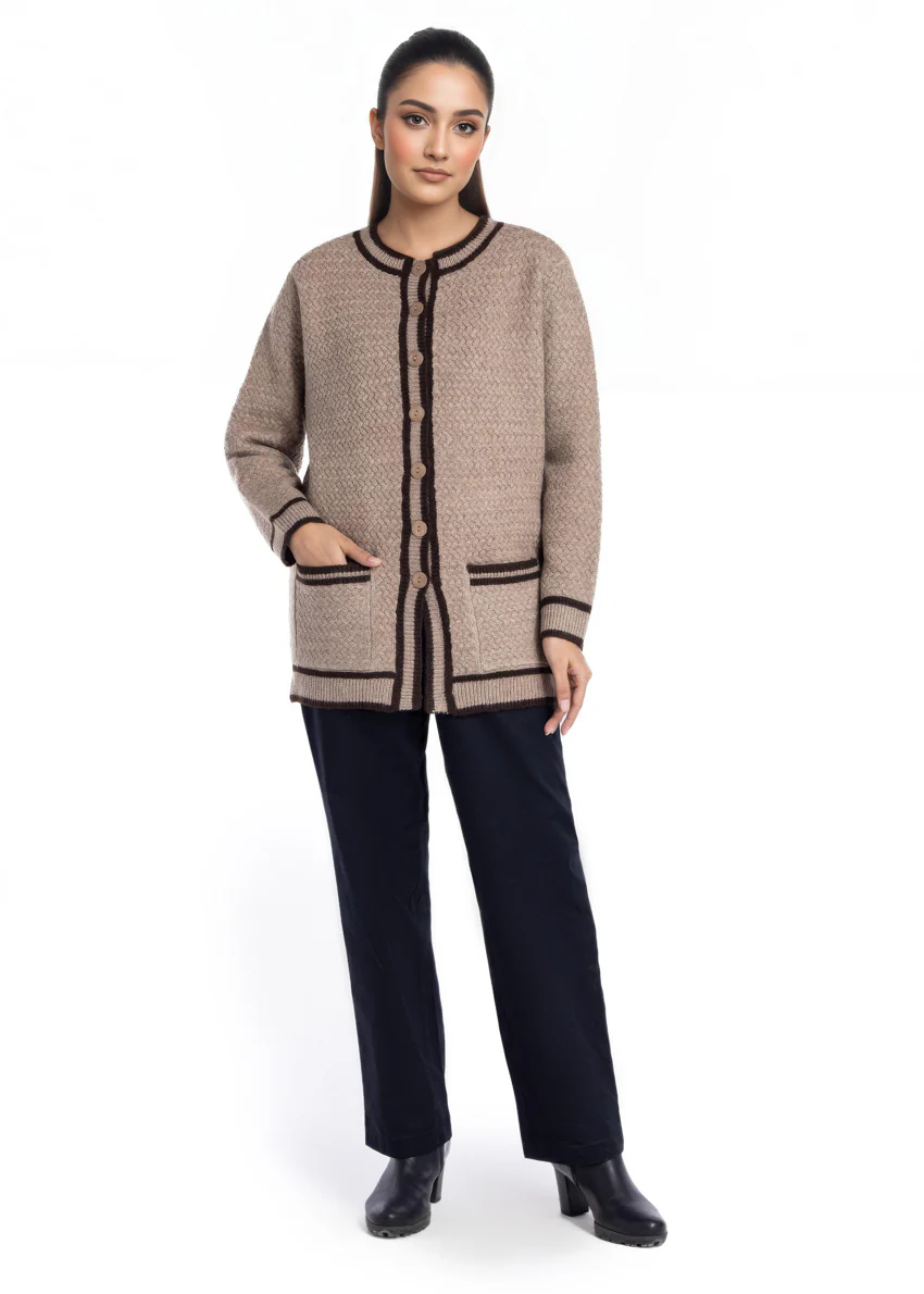D-Beige-Round Neck Cardigan Full Sleeves Sweater (25Y-071-67) - Image 5