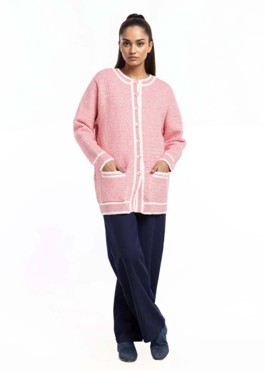 Pink-Round Neck Cardigan Full Sleeves Sweater (25Y-071-67) - Image 2