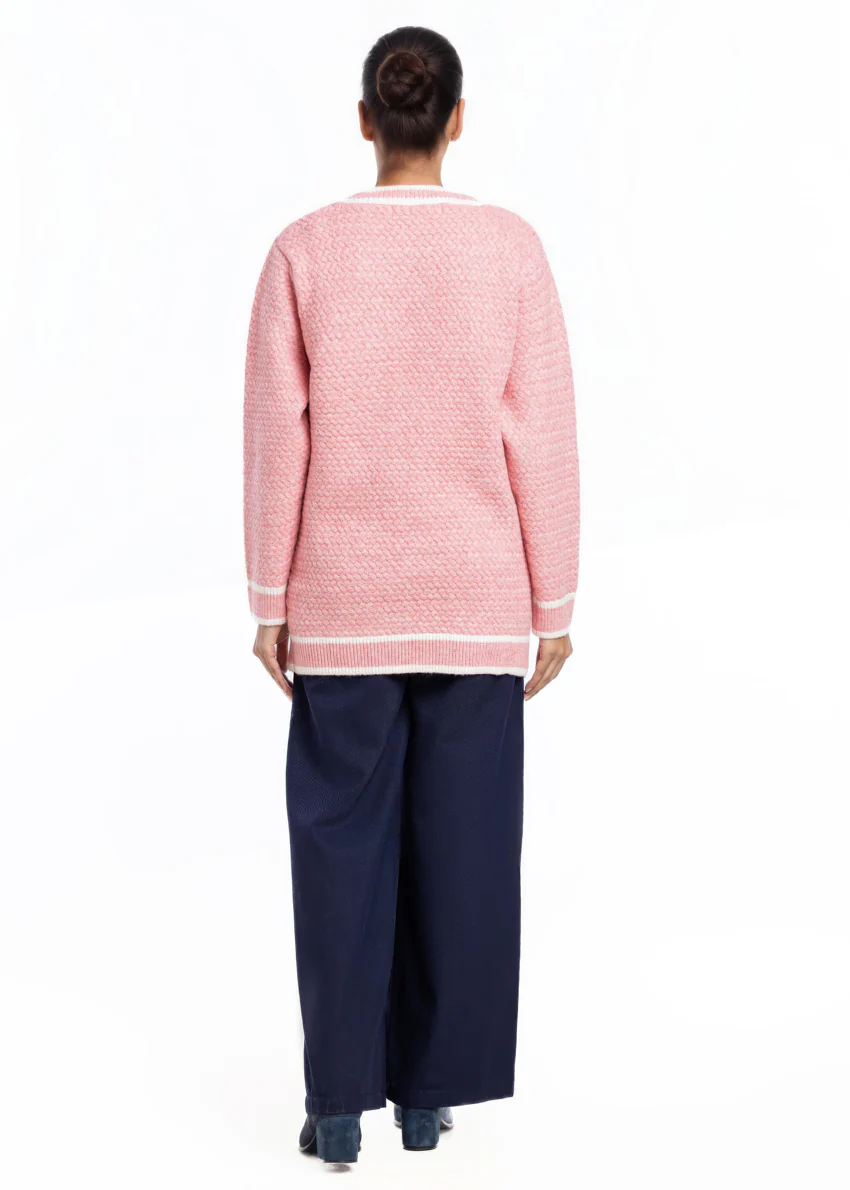 Pink-Round Neck Cardigan Full Sleeves Sweater (25Y-071-67) - Image 3