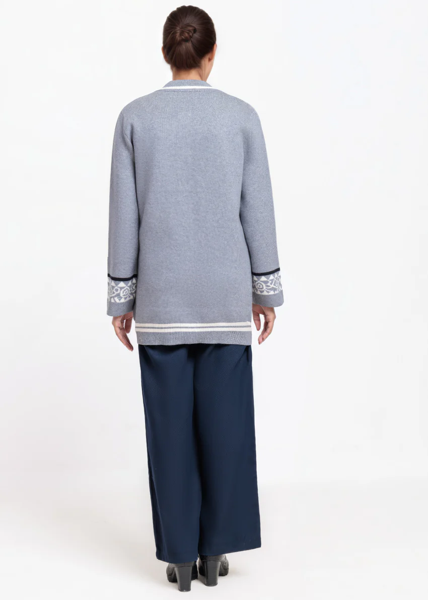 Grey-Baseball Collar Full Sleeves Cardigan Sweater (25Y-072-67) - Image 2